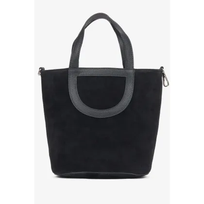 Zdjęcie Estro: Czarna torebka damska typu kubełek z włoskiego weluru naturalnego Premium