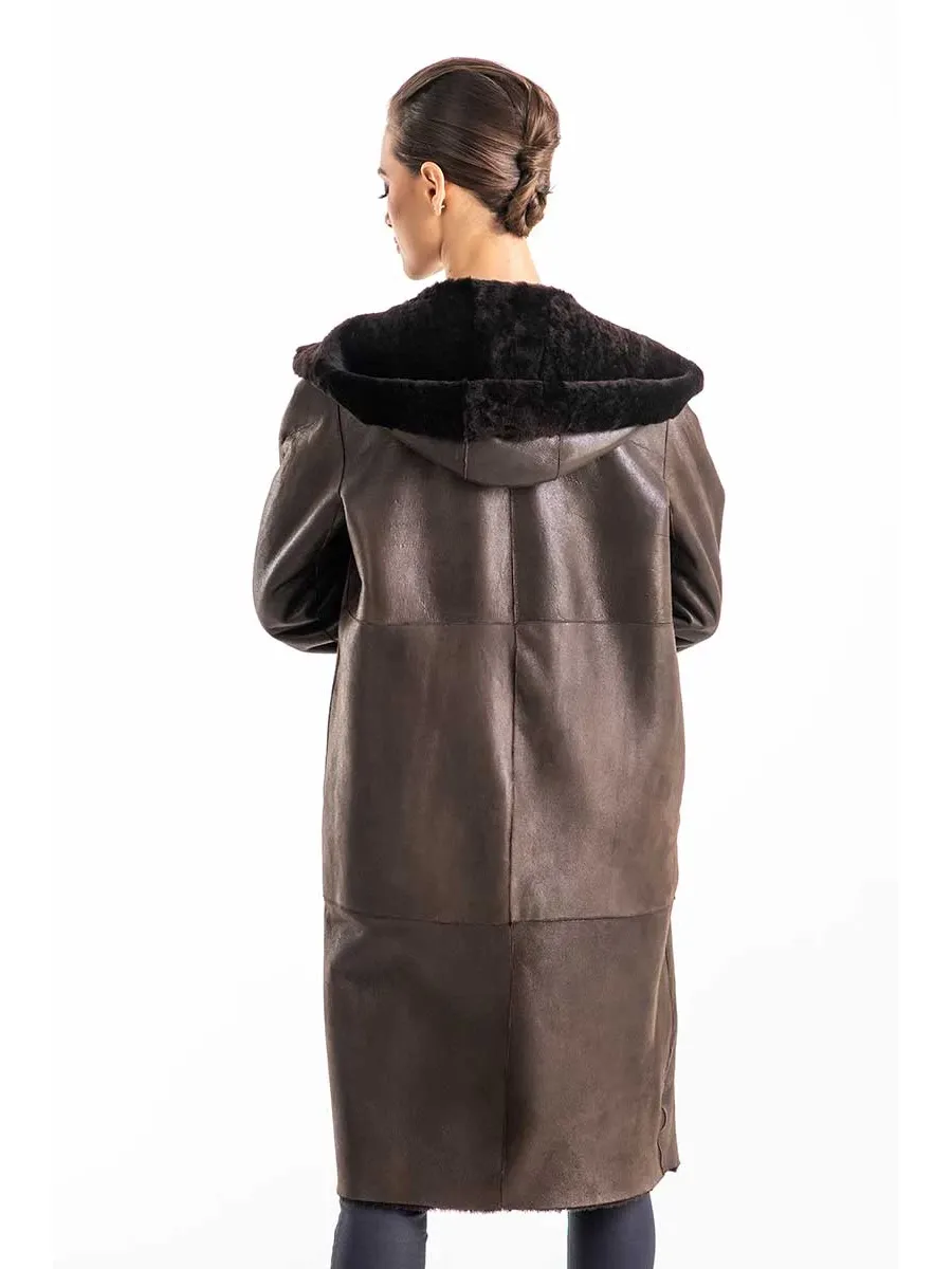 picture 7 Reversible coat with a hood made of lamb fur - A&A Vesa
