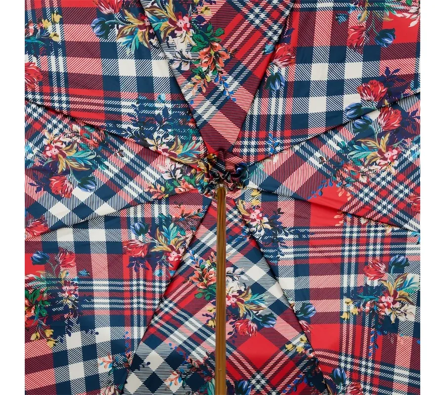 obrazek 4 Klasyczny granatowy parasol damski w paski i kwiaty – Pasotti