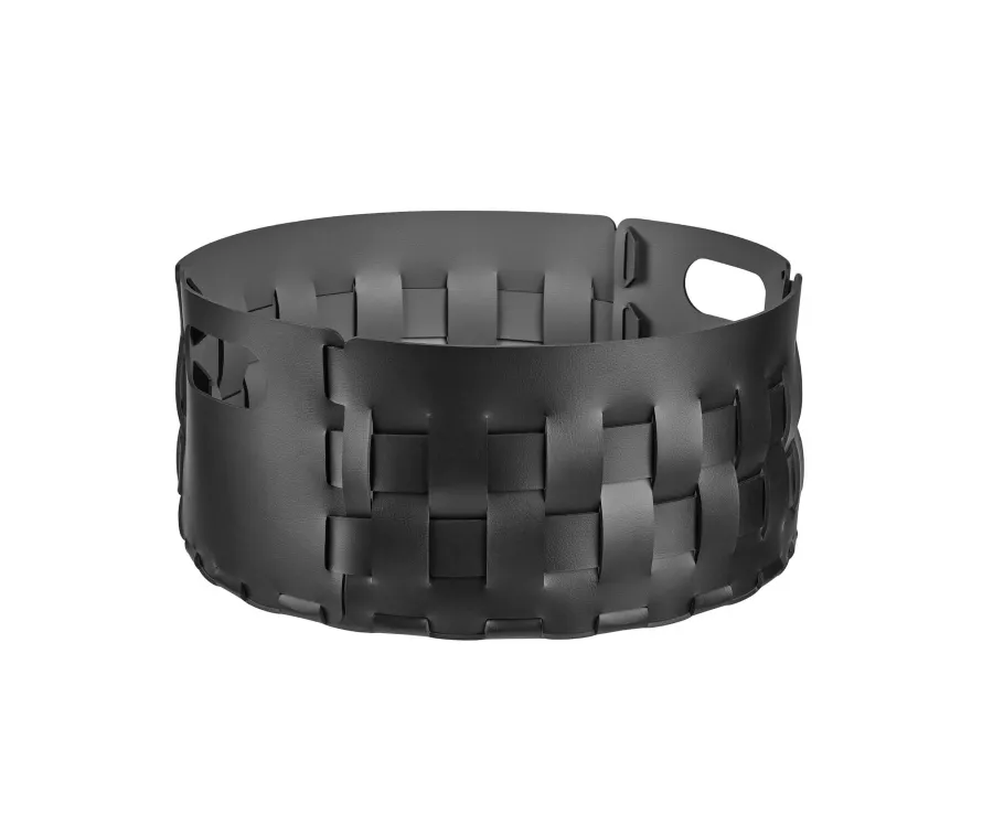 obrazek 1 Stylowy okrągły czarny kosz Bottega Ø40xH20 cm wykonany ze skóry