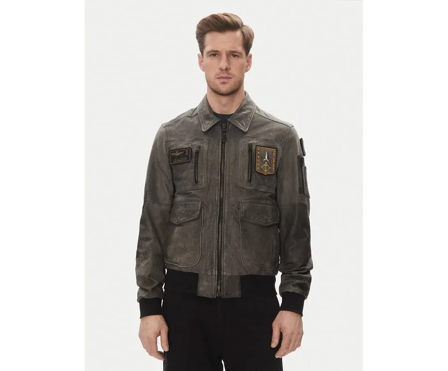 obrazek 1 Aeronautica Militare Kurtka skórzana 251PN5047PL00300 Szary Regular Fit