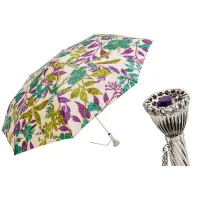 Zdjęcie Piękny stylowy parasol damski zdobiony oryginalnym wielokolorowym roślinnym motywem - Pasotti