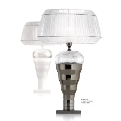 Zdjęcie Lampa stołowa z czarnego niklu z włoskim ręcznie ciętym kryształem – Il Paralume Marina