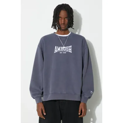Zdjęcie AMBUSH bluza bawełniana Graphic Crewneck Insignia męska kolor niebieski z aplikacją BMBA001S24FLE