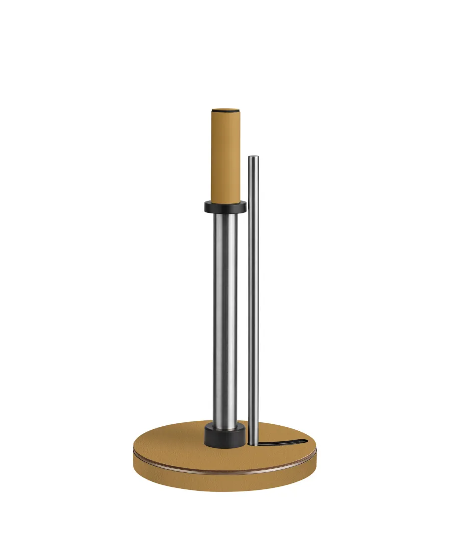 obrazek 1 Kuchenny uchwyt na ręcznik papierowy wykonany z metalu i naturalnej skóry w kolorze musztardowym