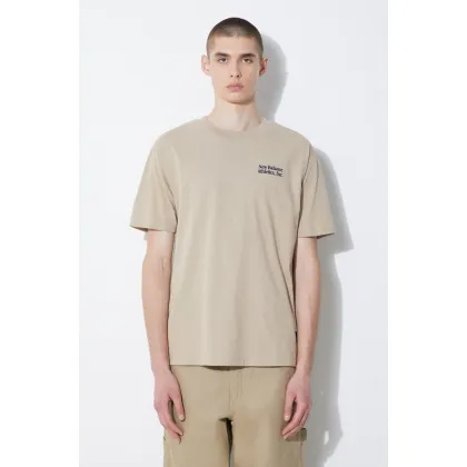 Zdjęcie New Balance t-shirt bawełniany MT41588SOT męski kolor beżowy z aplikacją MT41588SOT