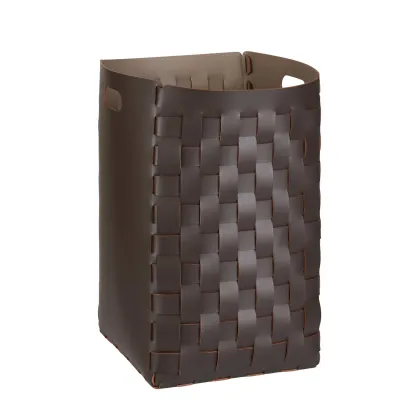 Picture Large leather woven basket 35x35xH57 cm, chocolate color