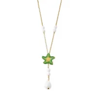 Picture Exclusive Necklace 18K Gold Plated Silver Green Nail Polish White Agate Stones