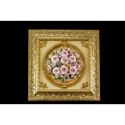 Zdjęcie Wyjątkowy obraz z porcelany z kwiatami i ptakami