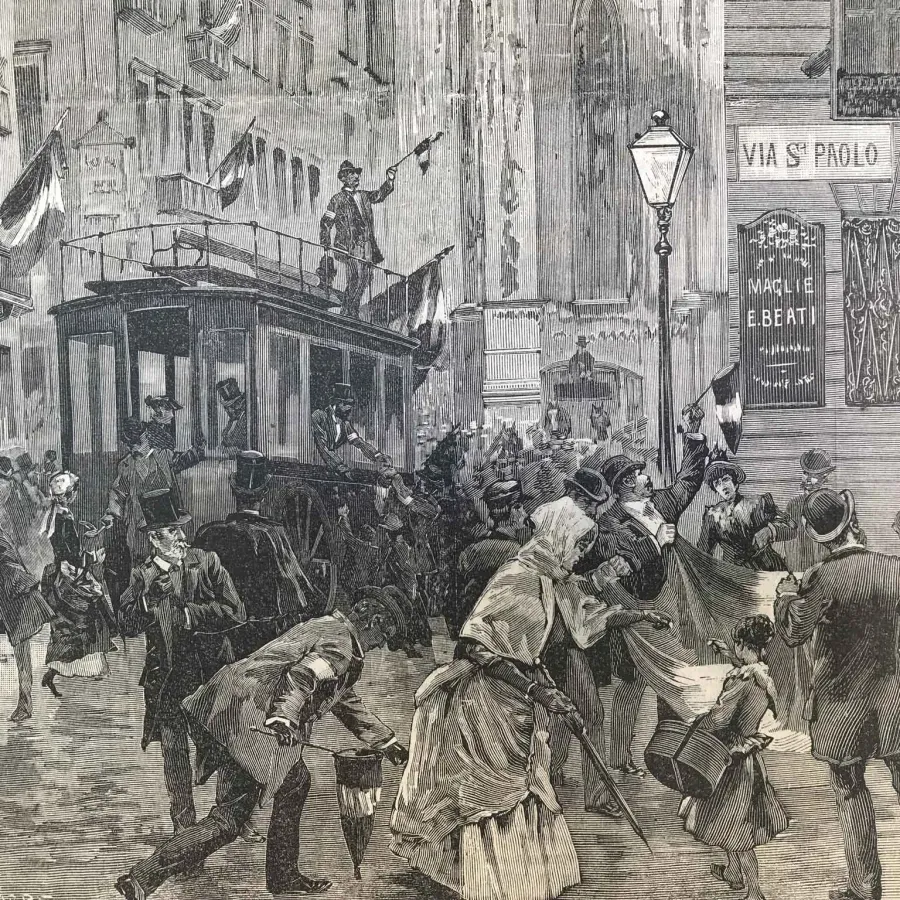 obrazek 3 Przedstawienie wydarzenia w pobliżu Duomo w 1890 r. autorstwa A. Bonamore'a