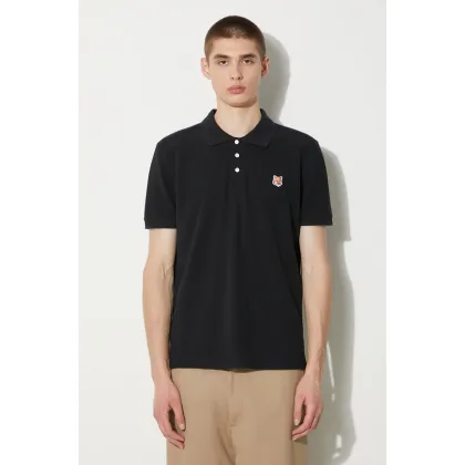Zdjęcie Maison Kitsuné polo bawełniane Fox Head Patch Regular Polo kolor czarny z aplikacją LM00208KJ7002