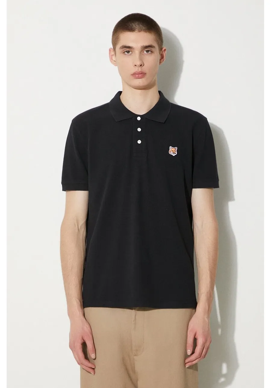 obrazek 1 Maison Kitsuné polo bawełniane Fox Head Patch Regular Polo kolor czarny z aplikacją LM00208KJ7002