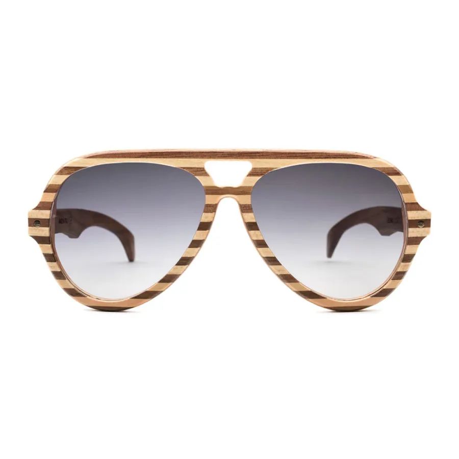 obrazek 1 Drewniane okulary pilotki w poziome paski - Legno Light