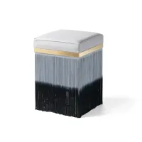 Picture Beautiful pouffe made of gray eco-leather, hand-trimmed with shaded tripolino fringes in gray and black - Il Paralume Marina