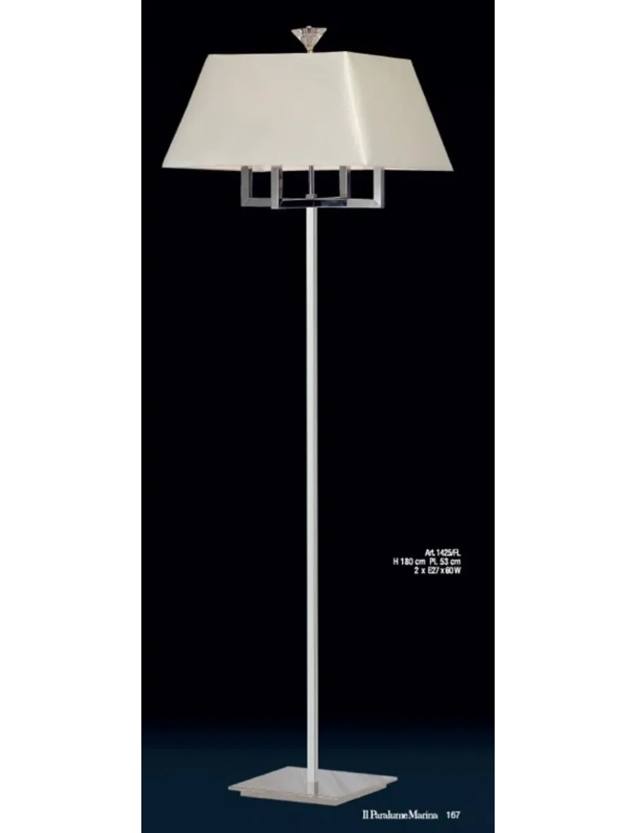obrazek 1 Lampa podłogowa z mosiądzu z kryształowym elementem i kloszem z  tkaniny – Il Paralume Marina