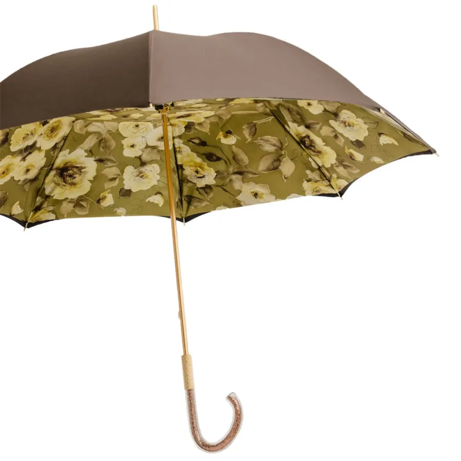 obrazek 8 Stylowy parasol damski w kolorze khaki zdobiony kwiatowym motywem - Pasotti