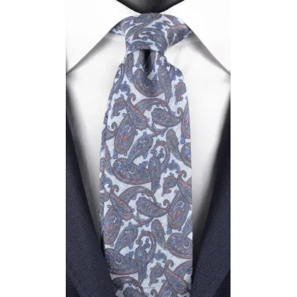 Zdjęcie Męski, jasnoniebieski krawat z wzorem paisley