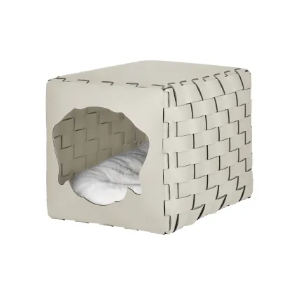 Zdjęcie Biały skórzany pleciony domek dla psa 35x40x35 cm