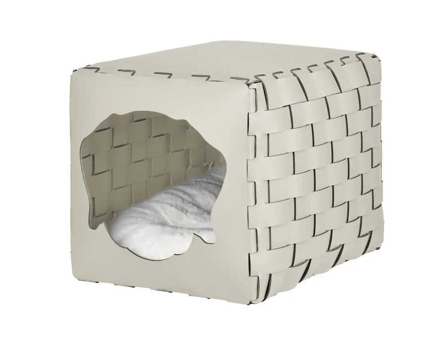 obrazek 1 Biały skórzany pleciony domek dla psa 35x40x35 cm