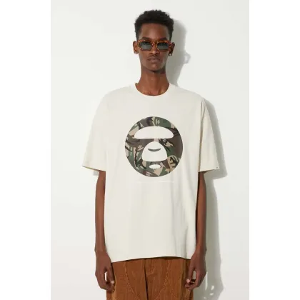Zdjęcie AAPE t-shirt bawełniany Basic Tee męski kolor beżowy z nadrukiem AAPTEM1448XXM