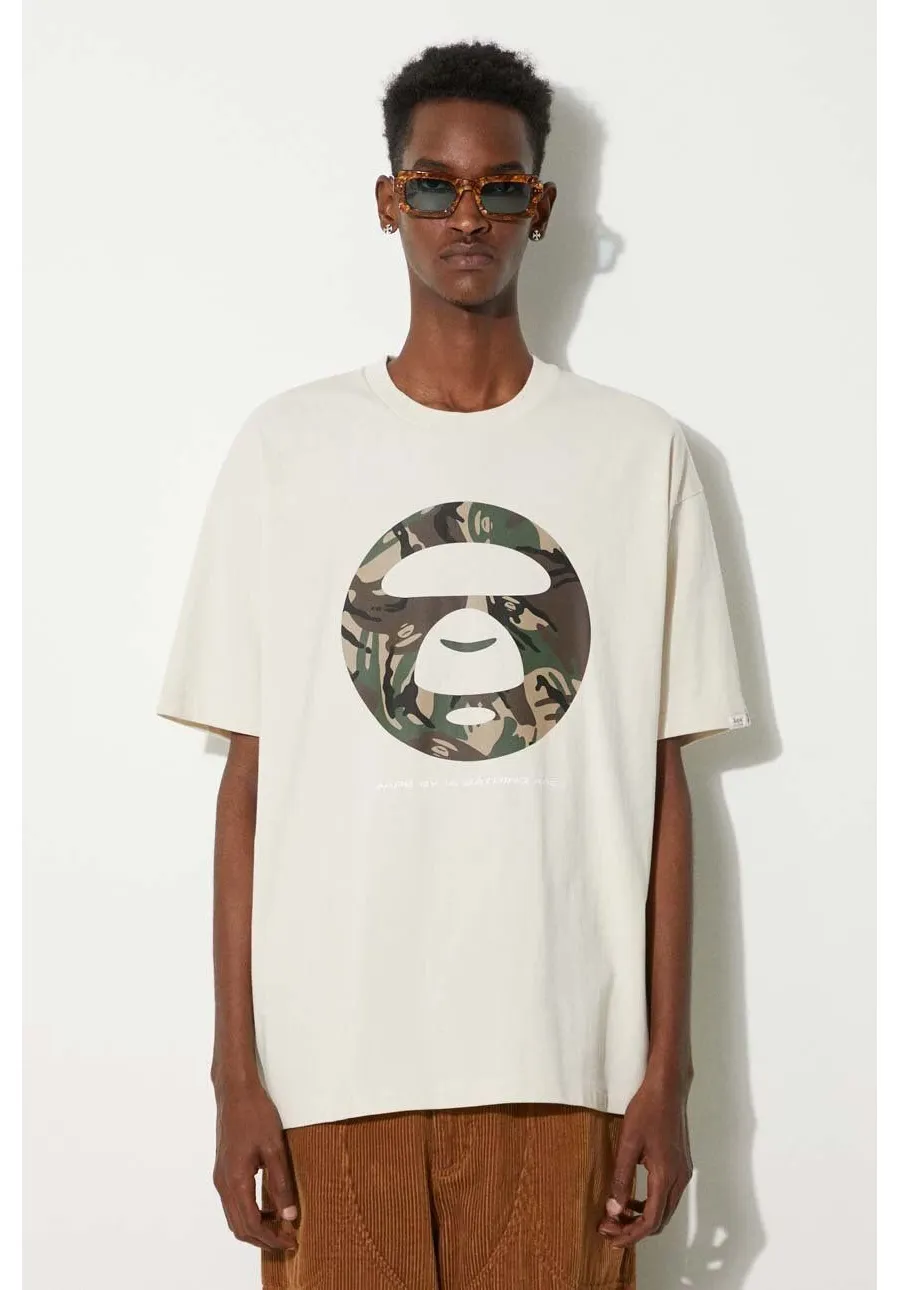 obrazek 1 AAPE t-shirt bawełniany Basic Tee męski kolor beżowy z nadrukiem AAPTEM1448XXM