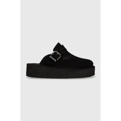Zdjęcie Clarks Originals klapki zamszowe Trek Wedge Mule damskie kolor czarny na platformie 26175869