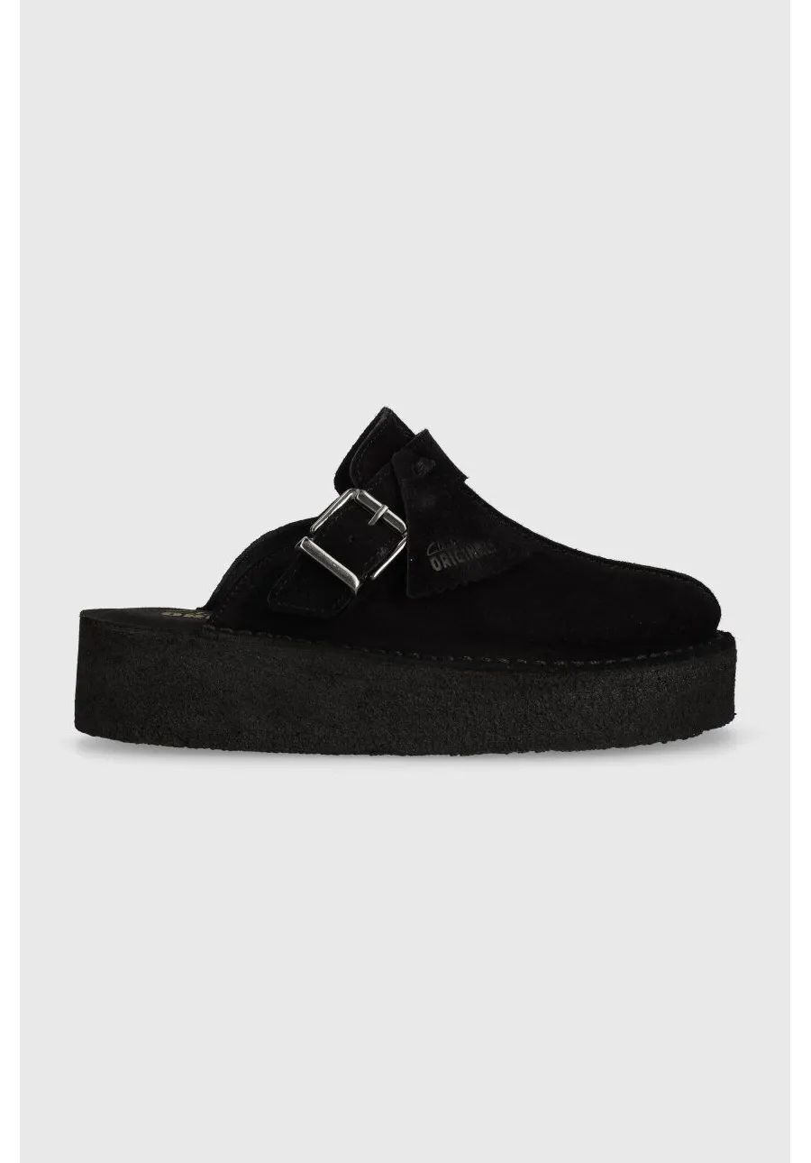 obrazek 1 Clarks Originals klapki zamszowe Trek Wedge Mule damskie kolor czarny na platformie 26175869