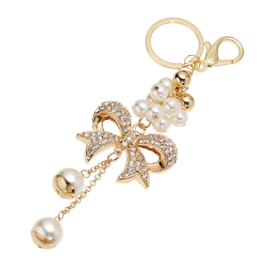 obrazek 1 Wyjątkowy złoty brelok do kluczy z kryształkami i perłami