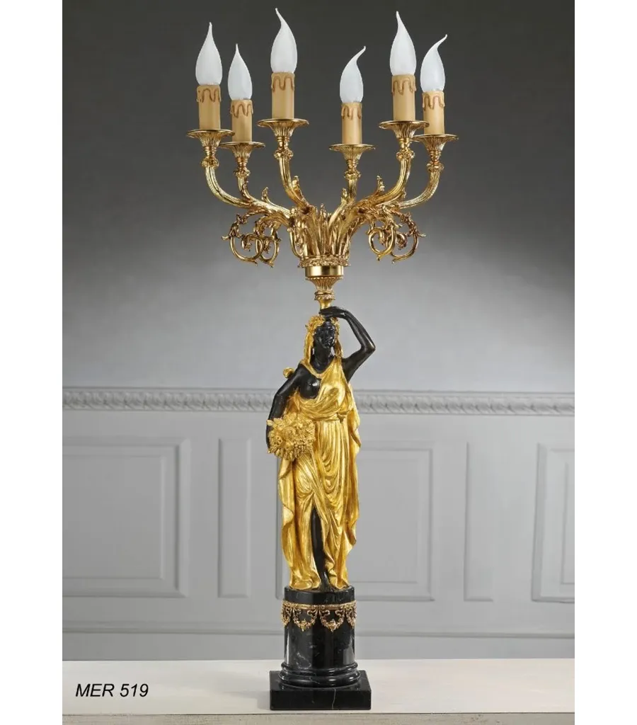 obrazek 2 Lampa stołowa z pozłacanego brązu z postacią