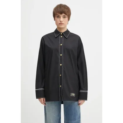 Zdjęcie GANNI koszula bawełniana Cotton Poplin Long Sleeve Raglan damska kolor czarny relaxed z kołnierzykiem klasycznym W0497