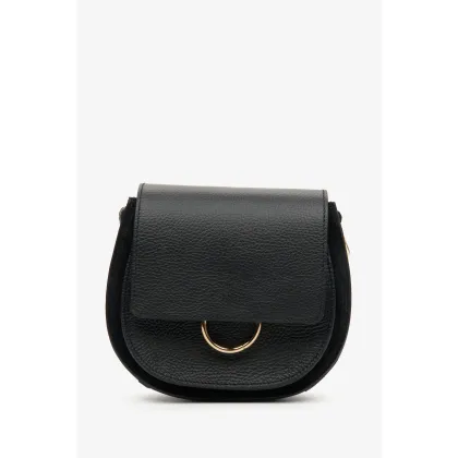 Zdjęcie Estro: Mała czarna torebka damska w kształcie podkowy ze skóry naturalnej