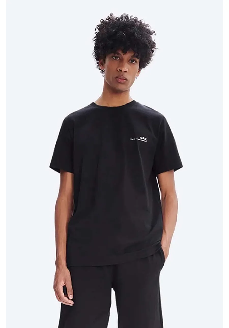 obrazek 1 A.P.C. t-shirt bawełniany Item F kolor czarny z nadrukiem COEOP.H26904-WHITE