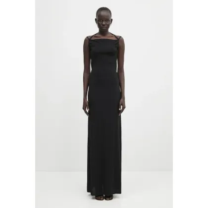 Zdjęcie Marine Serre sukienka Draped Jersey Thong kolor czarny maxi dopasowana WDR335A.CJER0022