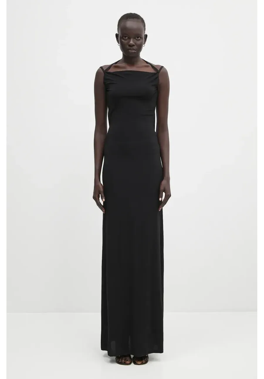 obrazek 1 Marine Serre sukienka Draped Jersey Thong kolor czarny maxi dopasowana WDR335A.CJER0022