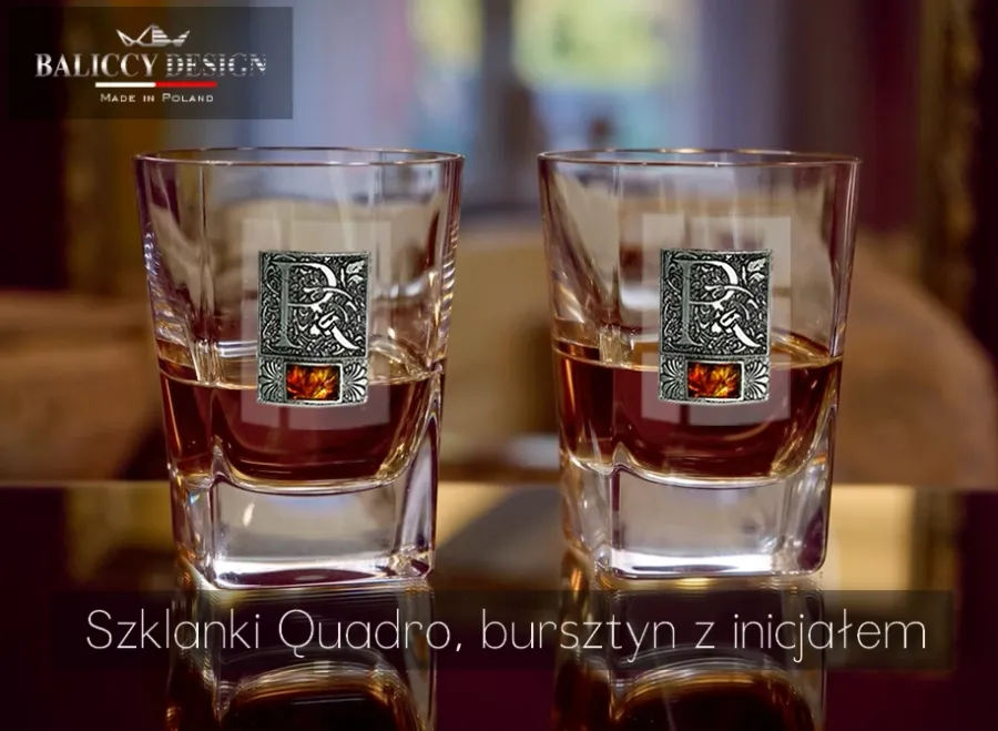obrazek 5 Szklanka do whisky Quadro bursztyn inicjały