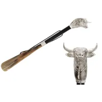 Picture Stylish black shoe horn with a beautiful handle in the shape of a bull's head - Pasotti