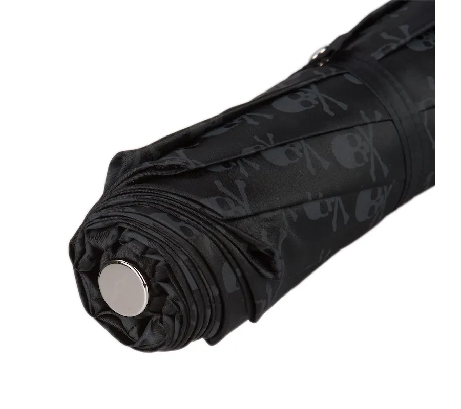 obrazek 6 Stylowy czarny parasol damski z rączką zdobioną srebrną czaszką - Pasotti