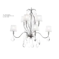 Picture Unique chrome chandelier with 8 lights with Swarovski crystal pendants, rhinestones and white lampshades - Il Paralume Marina