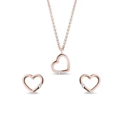 Zdjęcie Zestaw biżuterii diamentowej w kształcie serca w różowym złocie KLENOTA