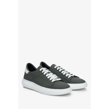 Zdjęcie Estro: Zielone sneakersy męskie ze skóry naturalnej