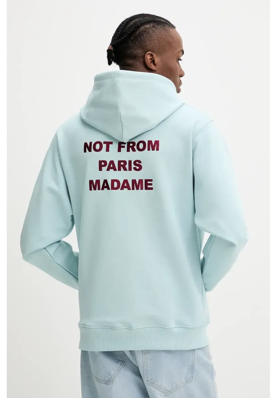 obrazek 1 Drôle de Monsieur bluza bawełniana Le Hoodie Slogan męska kolor turkusowy z kapturem z nadrukiem G-HO162-CO127-LBE