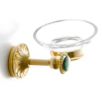 Picture Unique wall soap dish in brass with malachite cabochon - Il Paralume Marina