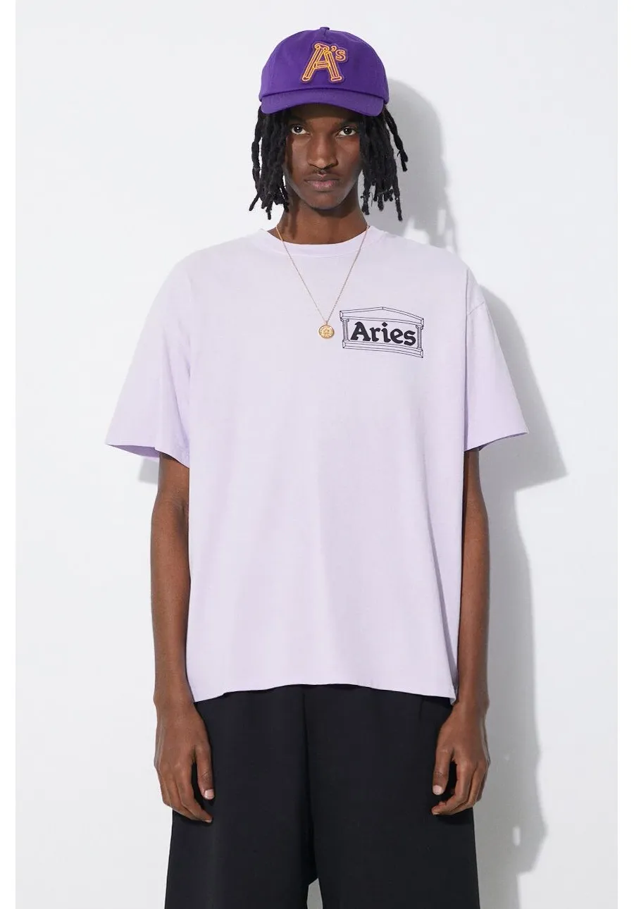 obrazek 1 Aries t-shirt bawełniany Sunbleached Temple SS Tee męski kolor fioletowy z nadrukiem SUAR60030X
