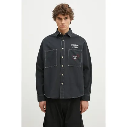 Zdjęcie Human Made koszula bawełniana Stitch Work Shirt męska kolor czarny relaxed z kołnierzykiem klasycznym HM28SH017