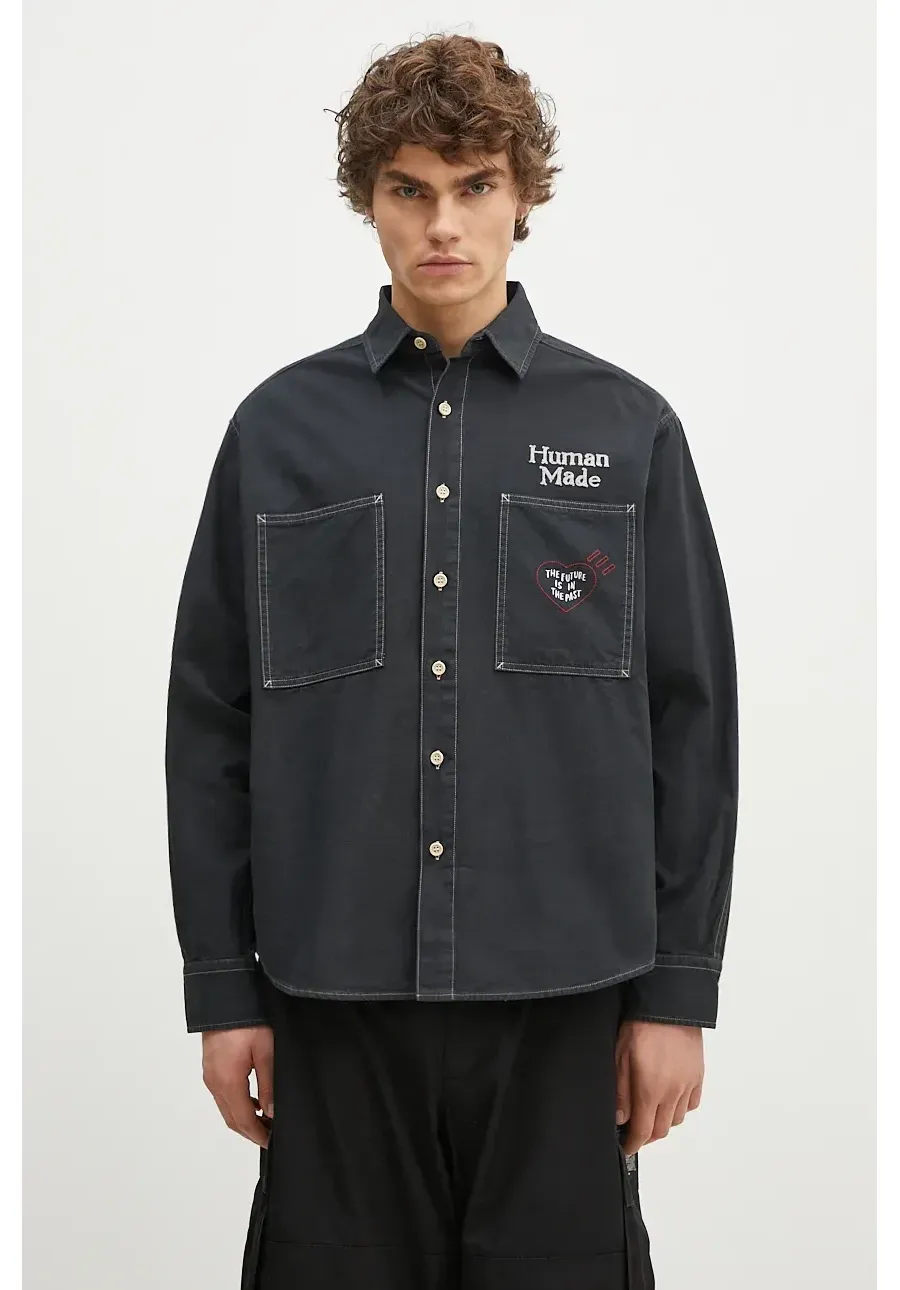 obrazek 1 Human Made koszula bawełniana Stitch Work Shirt męska kolor czarny relaxed z kołnierzykiem klasycznym HM28SH017
