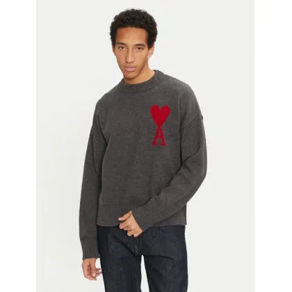 Zdjęcie AMI PARIS Sweter BFUKS006.018 Szary Regular Fit