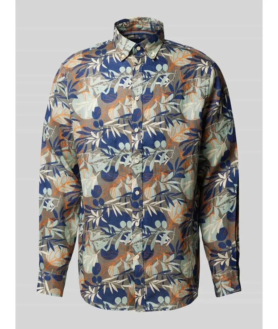 obrazek 1 Koszula lniana o kroju regular fit z kołnierzykiem typu button down