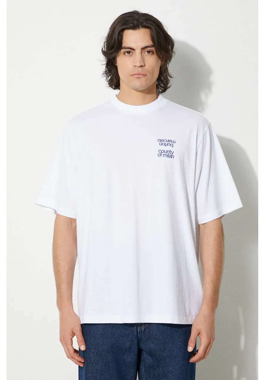 obrazek 1 Marcelo Burlon t-shirt bawełniany MCBM Slogan Over Tee męski kolor biały z nadrukiem CMAA054F24JER0070145
