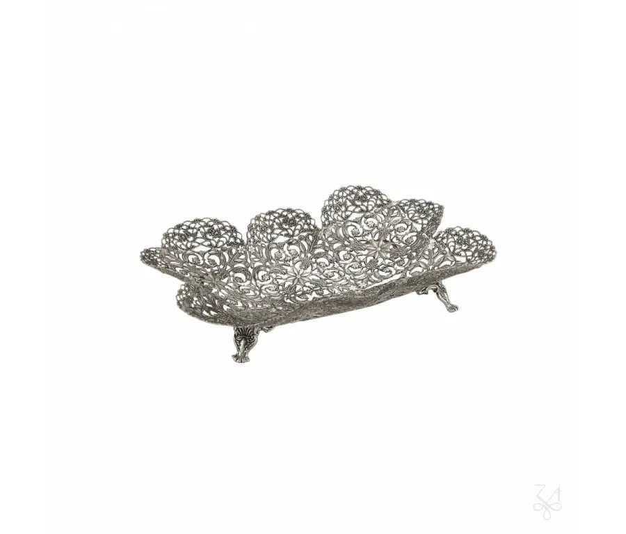 obrazek 1 Piękna prostokątna ażurowa srebrna misa - Zaramella Argenti