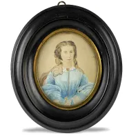 Picture Portrait of a Lady, oval, watercolor on paper from the 19th century